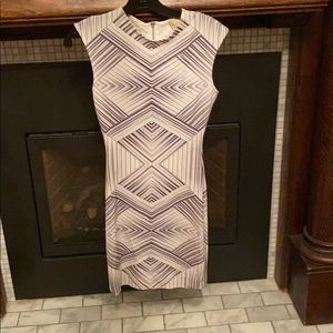 Black and white fitted dress.